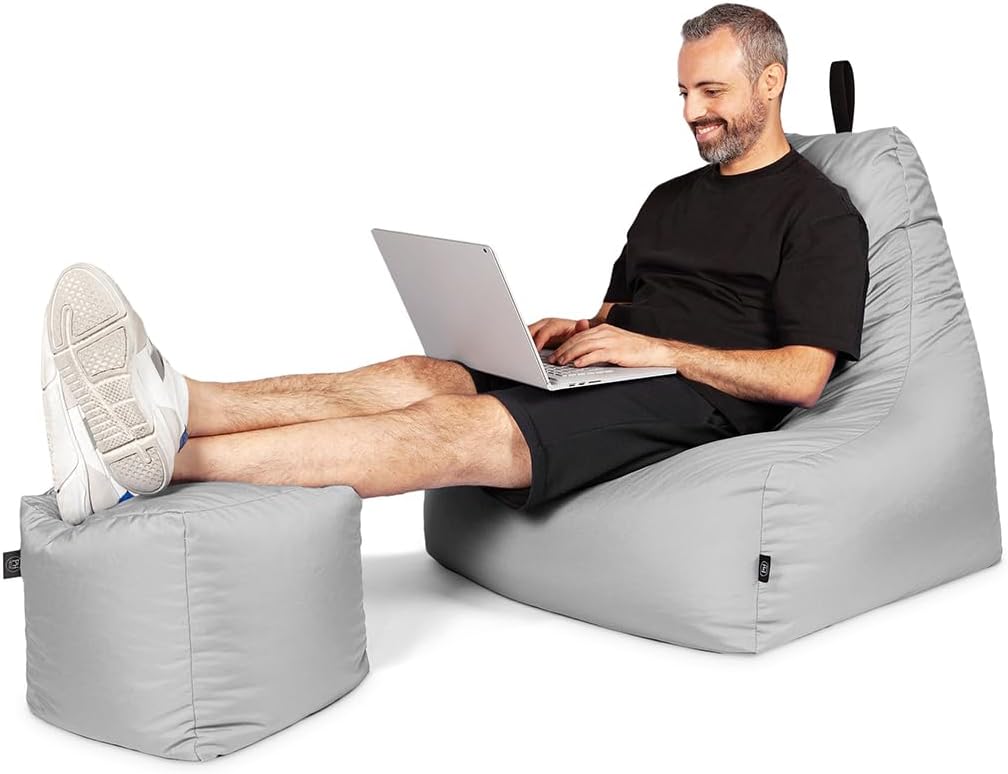PATCH HOME Patchhome Sitzsack Lounge Sessel + Würfel/Hocker mit Reissverschluss Gamer Sitzkissen fer