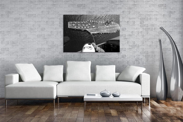 Flugzeugträger der Marine Format: 80x60 Effekt: Schwarz&Weiss als Leinwandbild, Motiv fertig gerahmt