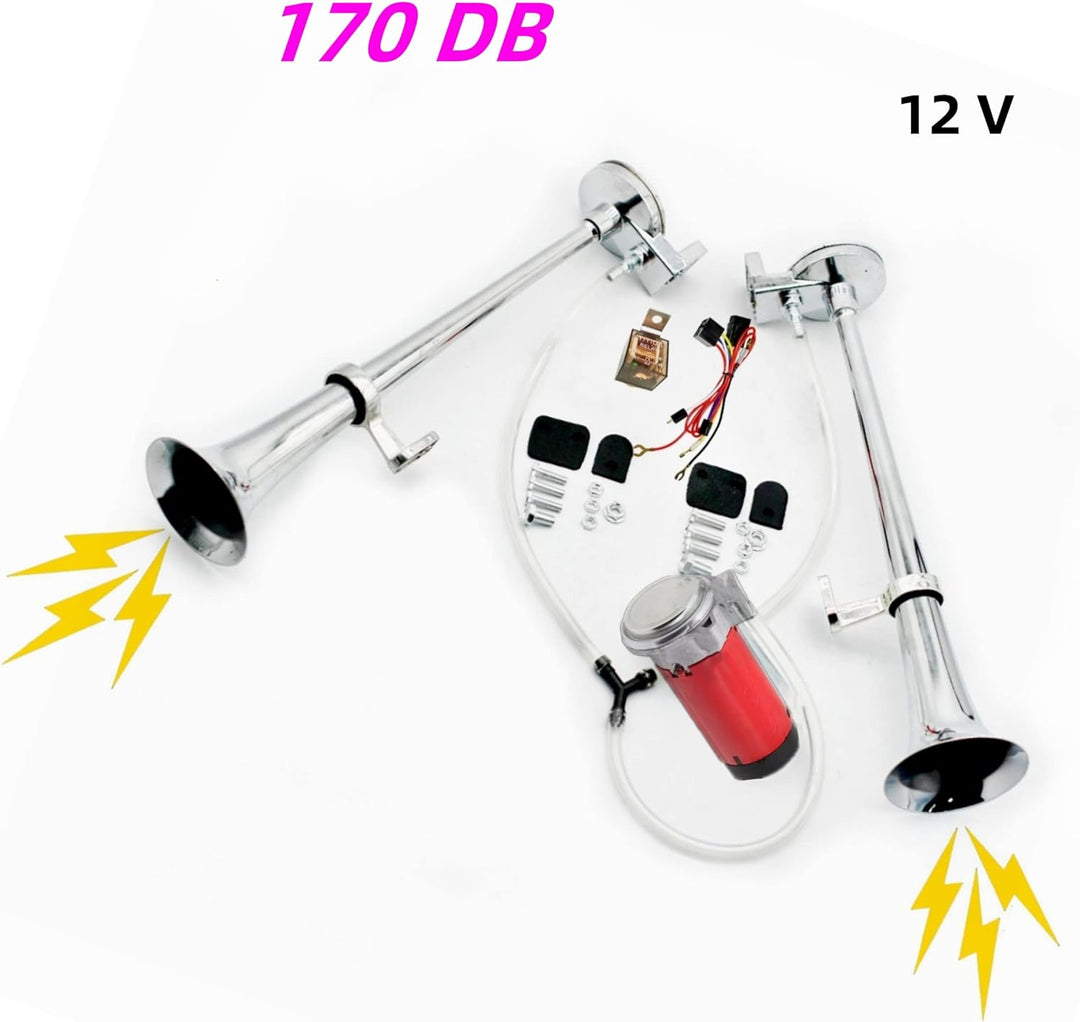 YIYIDA Autohupe Elektrische Hupe Car Horn 12V Schiffshupe Zink Chrom Silber Doppelrohr 170 dB Air Ho