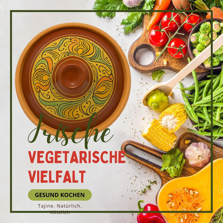 Marokkanische Tajine Topf zum Kochen | Schmortopf glasiert Chaouen Ø30cm 4-5 Personen | inklusive Re