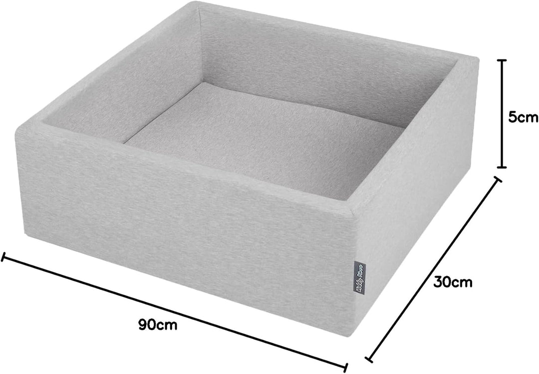 KiddyMoon Bällebad Bällepool Mit Bunten Bällen ∅ 7Cm Für Babys Kinder Quadrat, Hellgrau,90X30cm/KEIN