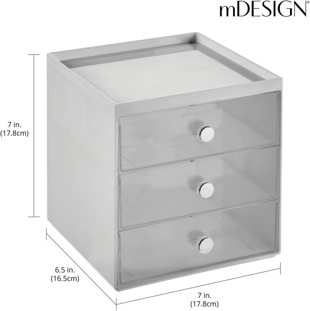 mDesign Make-up Organizer – stapelbare Aufbewahrungsbox mit 3 Schubladen für Mascara, Puder, Nagella