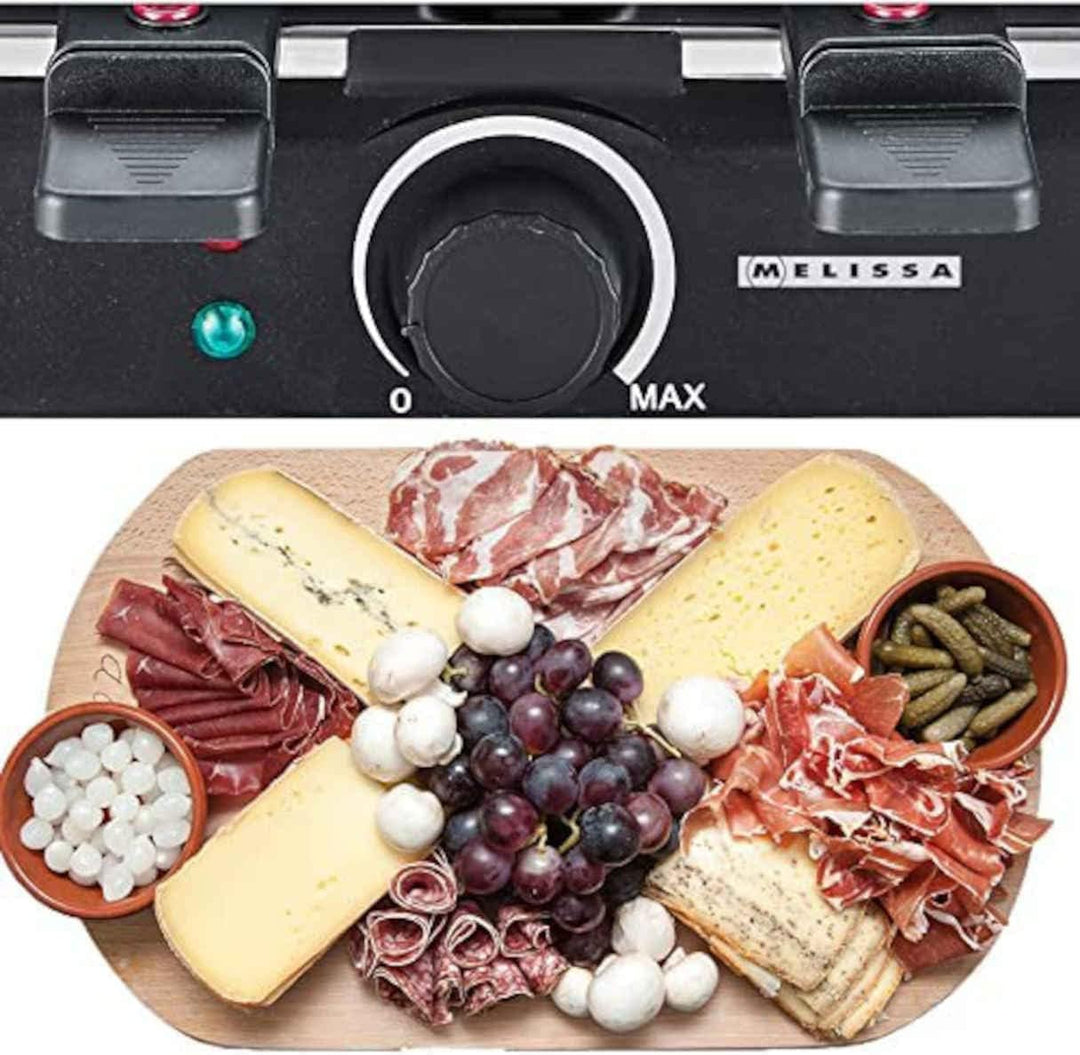 MELISSA Raclette 16300026 Raclette mit Grillplatte für 8 Personen 1200 Watt Power mit Grillplatte un