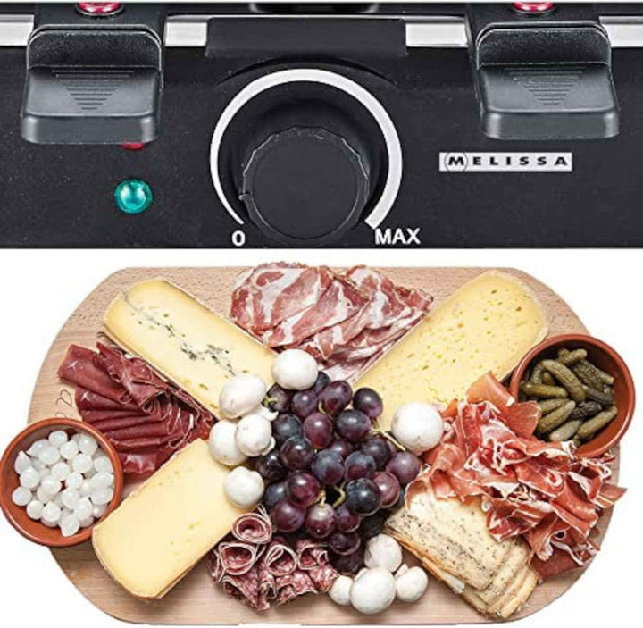 MELISSA Raclette 16300026 Raclette mit Grillplatte für 8 Personen 1200 Watt Power mit Grillplatte un