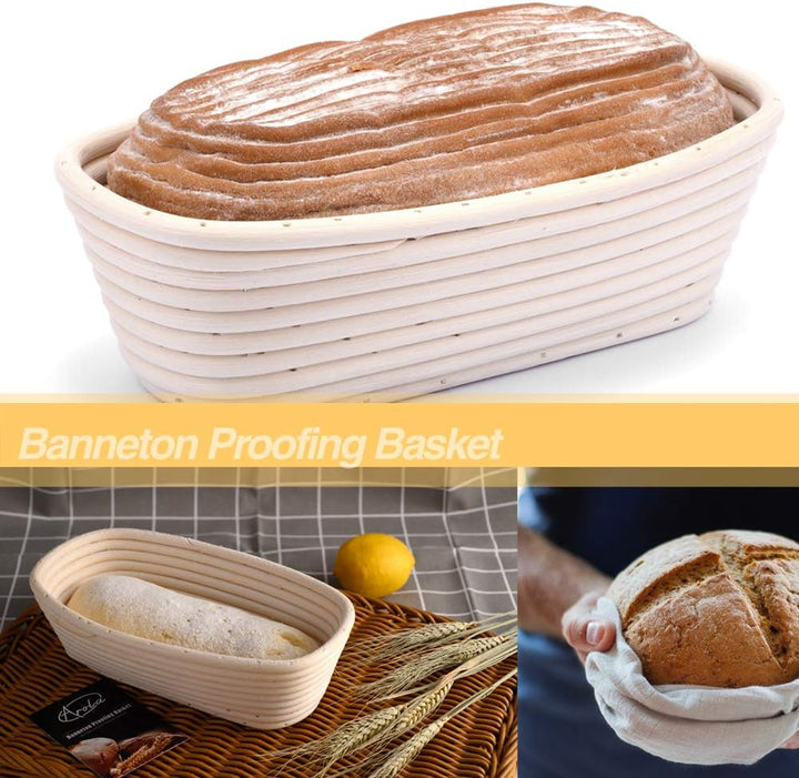 2 Pack 25cm Gärkörbchen Banneton Brotform Korb,Handgewebter Natürlicher Rattan Gärkorb mit Leinen Li