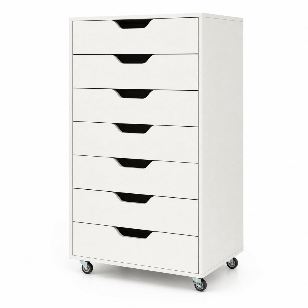 GIANTEX Rollcontainer mit 7 Schubladen, Aktenschrank mit Rollen, Schubladenschrank Holz, Druckertisc