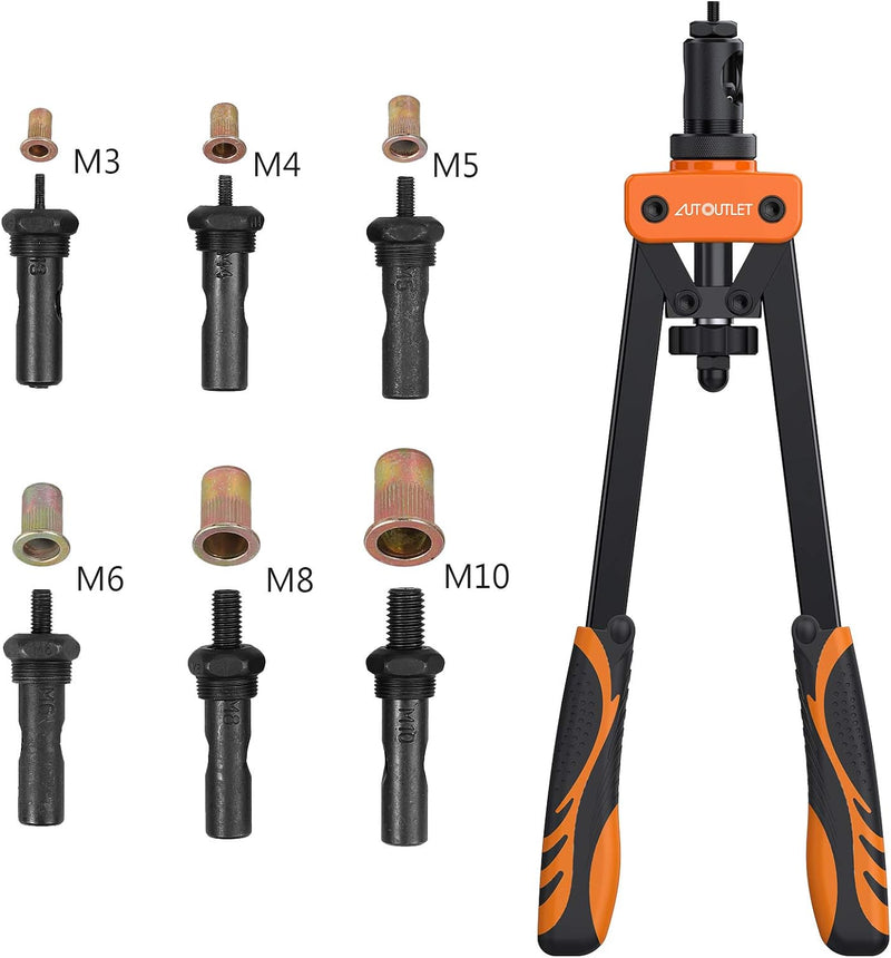 AUTOUTLET Nietmutternzange Set, 14" Profi Nietzangen Nietmutterzange mit 6 Austauschbare Dorne M3 M4