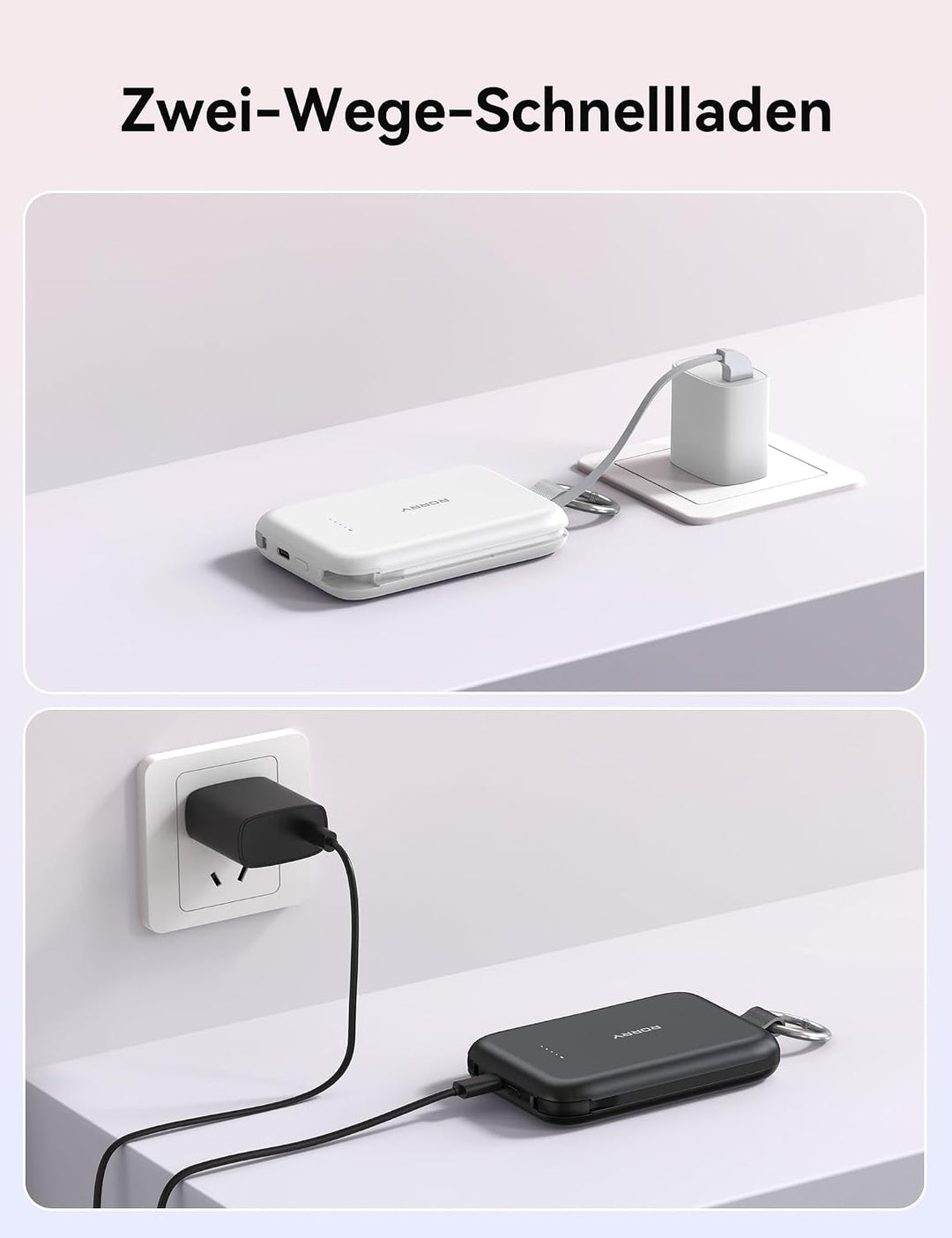 RORRY CharmGo 10000mAh Powerbank, Klein Power Bank PD 30W Schnellladen | Akku-Pack mit integriertem