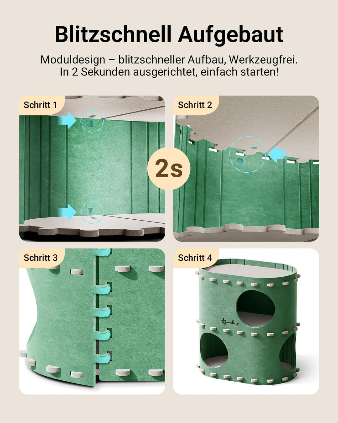 DownyPaws Katzenhöhle aus Filz, 2-stöckige Katzenbett, 50 x 33 x 50 cm Schloss Katzenhaus zum Spiele
