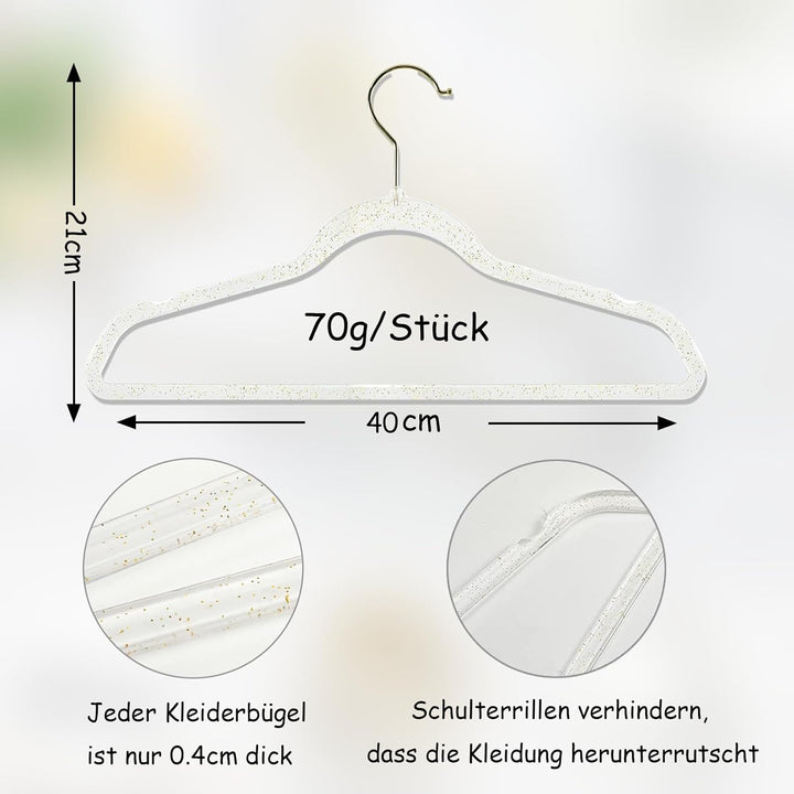 WJWSKI Kleiderbügel,Kleiderbügel Platzsparend 20 Stück, Bügel Goldener Haken 360° Drehbar，Kleiderbüg