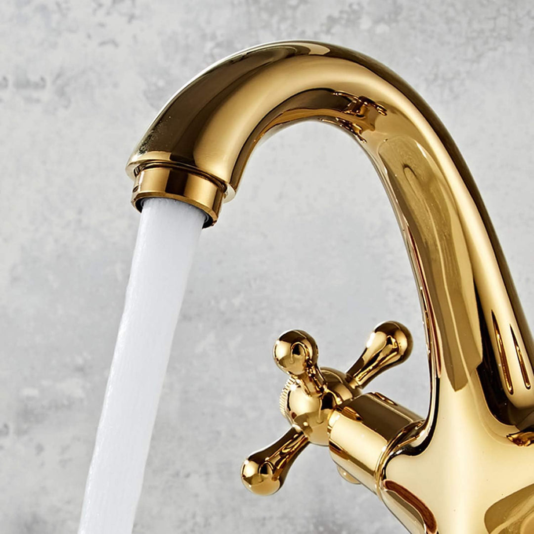 Hefo Wasserhahn bad, goldenes Mischbatterie-Waschbecken, Vintage-Doppelgriff-wasserhahn küche, Wasch