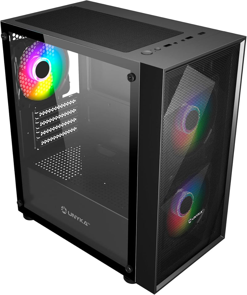 UNYKAch Micro ATX Gaming Mir B200 Gehäuse, gehärtetes Glas, DREI ARGB-Lüfter und DREI USB-Anschlüsse