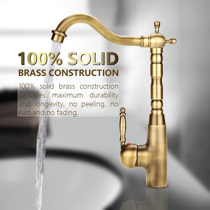 Zerodis Gold Heisser Kalter Wasserhahn Antike Retro Style Massivem Messing Mischbatterie Küche Bad B