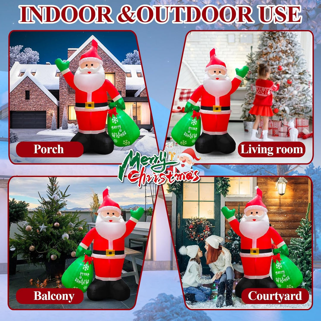 245cm Aufblasbar Weihnachtsmann mit LED Lichtern | 8 FT Aufblasbar Weihnachtsdeko IP44 Wasserdichter