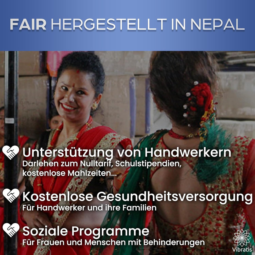 VIBRATIS Tibetische Klangschale – Handgefertigt in Nepal – Halschakra Klangschale mit Kissen & Holzs