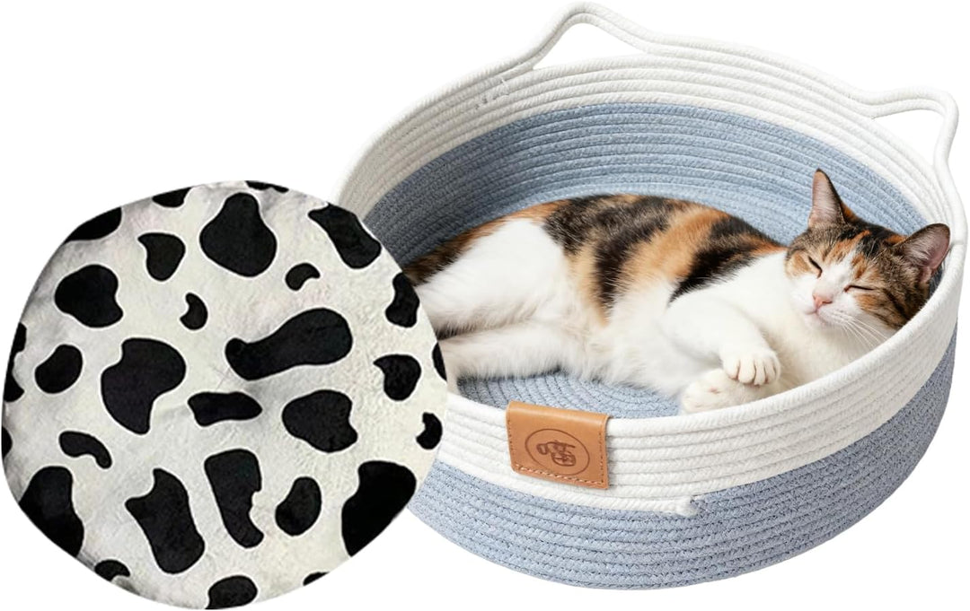 Katzenkorb Bett | Baumwollseil zubehör Mit Matte | Schlafbett Und Runder Katzenkorb - für Indoor e A