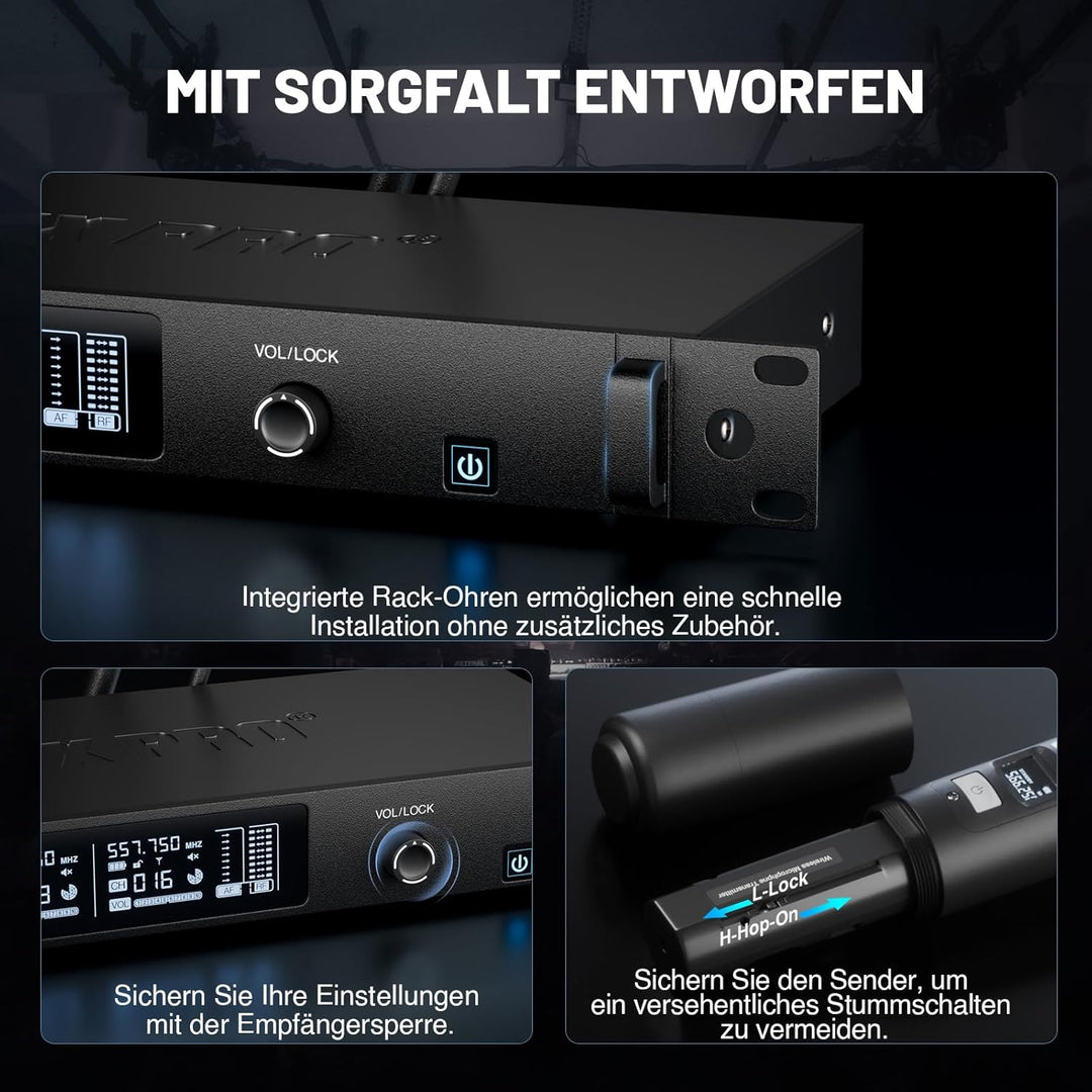 Phenyx Pro UHF Smart Funkmikrofonsystem, 2 kabellose dynamische Mikros mit Auto-Scan & Sync, adaptiv