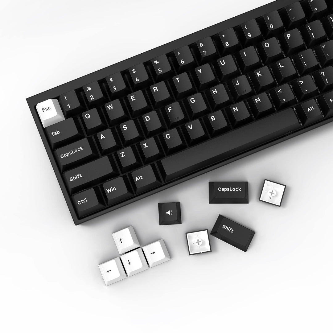 WOB Keycaps 168 Tasten, Double Shot PBT Custom Keycap Set, Minimalistischer Stil Weiss auf Schwarz C