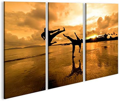 islandburner Bild Bilder auf Leinwand Kung Fu am Strand Kampfsport 3p XXL Poster Leinwandbild Wandbi