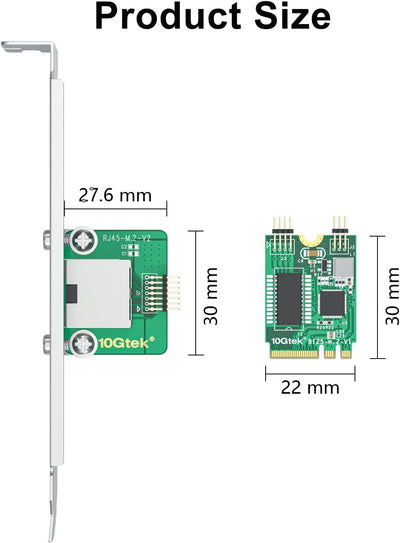 10Gtek M.2 A+E Key 2.5G Gigabit Ethernet Network Card, 18-cm Cable Length 2.5G(M.2 A+E Key) 1-RJ45,