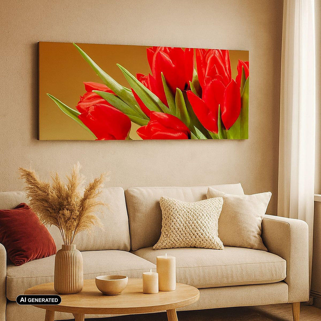 Wandbilder Dekoration Wohnzimmer Tulpen Blumen Feld Plantage Panorama Bilder auf Leinwand 120x50cm L