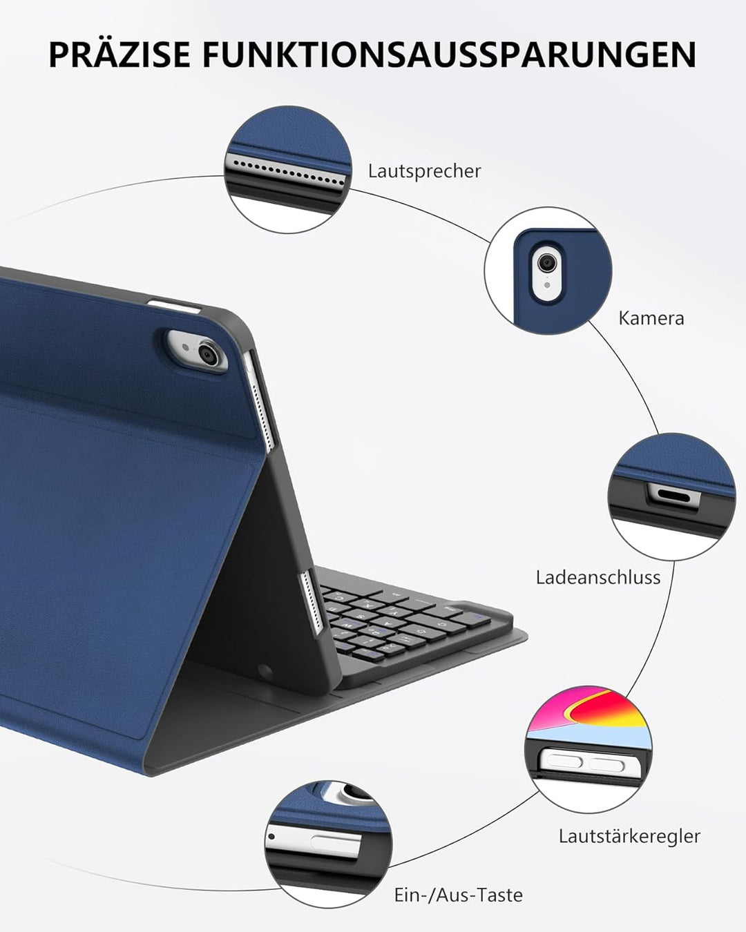 Hülle mit Tastatur für iPad 11/10 Generation (2025/2022, 11/10,9") – Bluetooth 5.0 Keyboard, QWERTZ