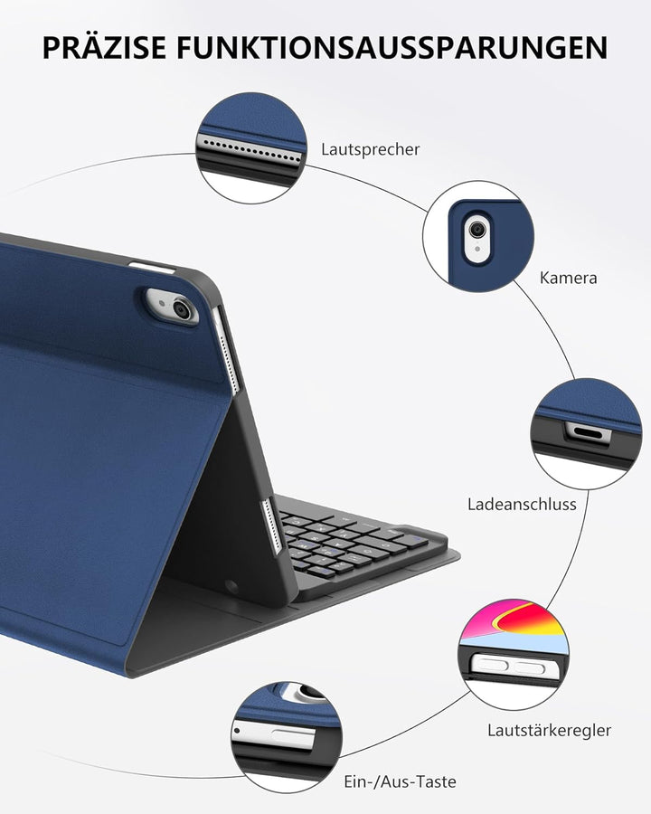 Hülle mit Tastatur für iPad 11/10 Generation (2025/2022, 11/10,9") – Bluetooth 5.0 Keyboard, QWERTZ