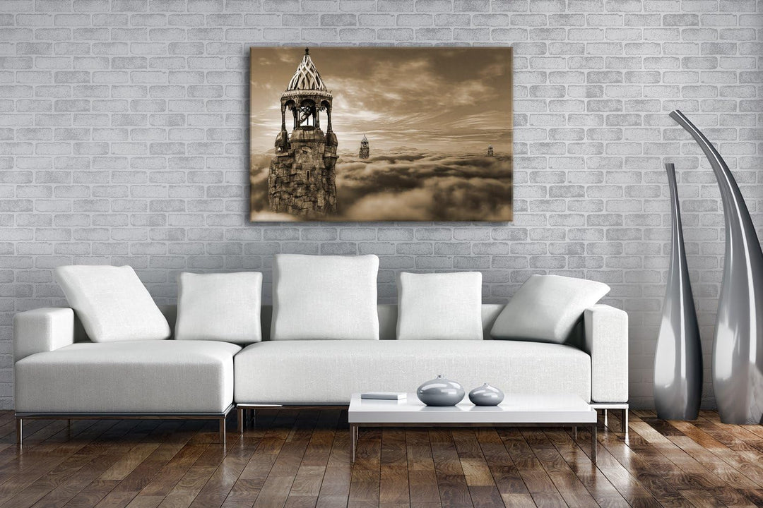 deyoli Die Burg im Himmel Format: 80x60 Effekt: Sepia als Leinwandbild, Motiv fertig gerahmt auf Ech