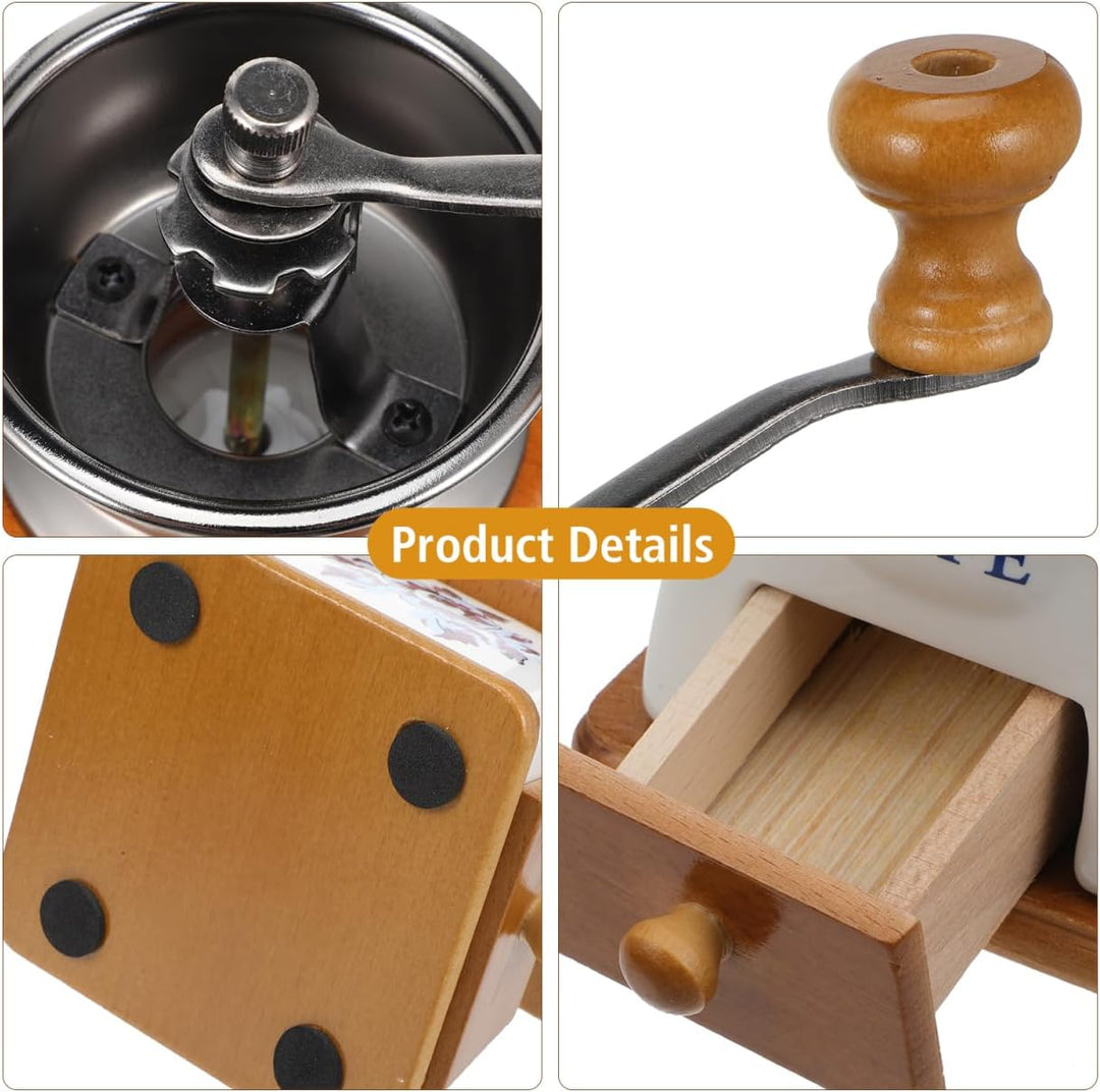 ABOOFAN Retro-Kaffeemühle, Vintage-Handkaffeemühle mit Handkurbel, Holzschublade, Espressomühle für