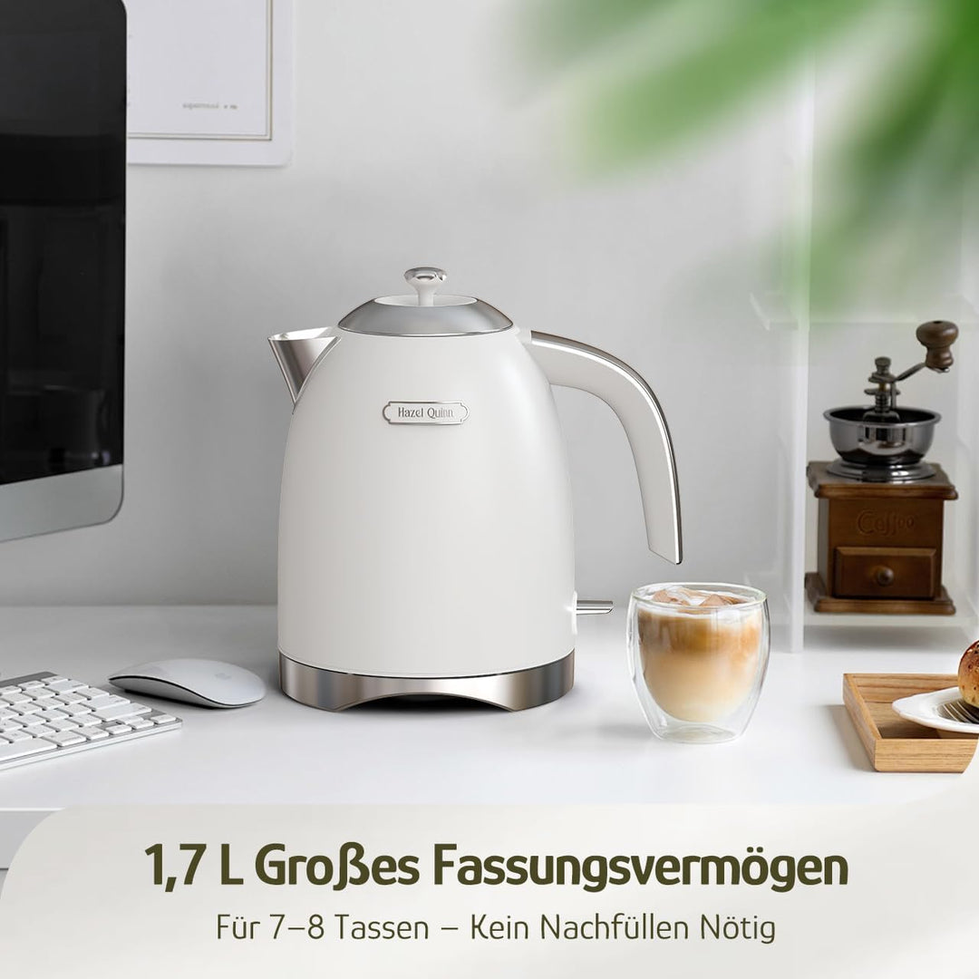 Hazel Quinn Schneller Elektrischer Wasserkocher mit 2200 Watt, 304 Edelstahl, Schnellkochfunktion, A