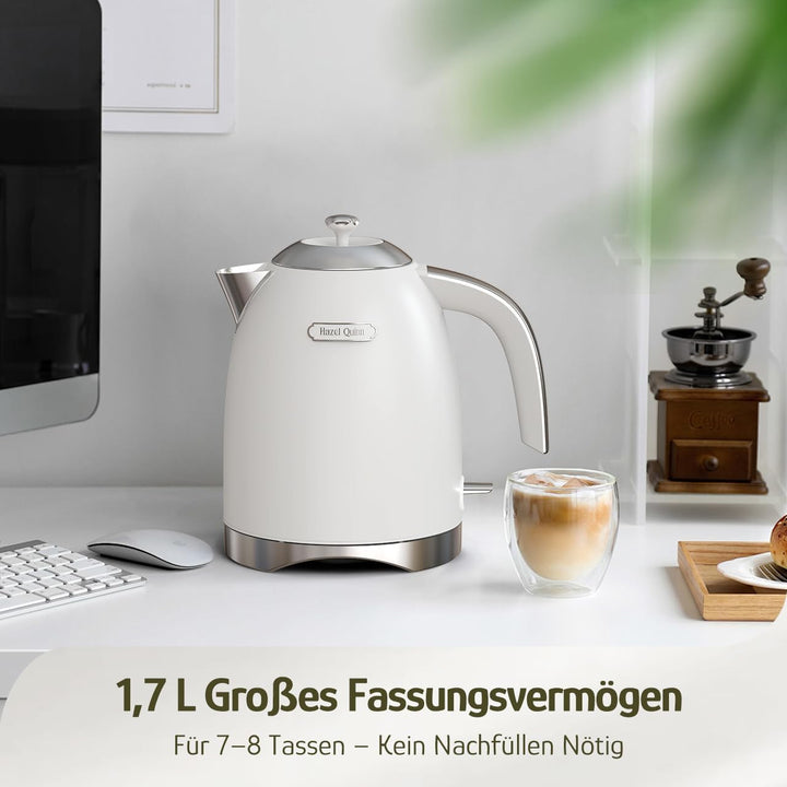 Hazel Quinn Schneller Elektrischer Wasserkocher mit 2200 Watt, 304 Edelstahl, Schnellkochfunktion, A