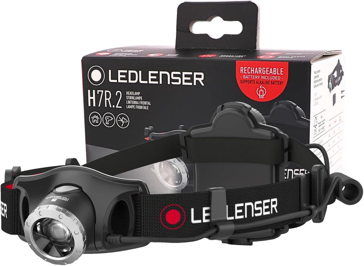 Ledlenser H7R.2 Stirnlampe LED, aufladbar mit Lithium Akku, auch mit 4xAAA Batterien nutzbar, fokuss