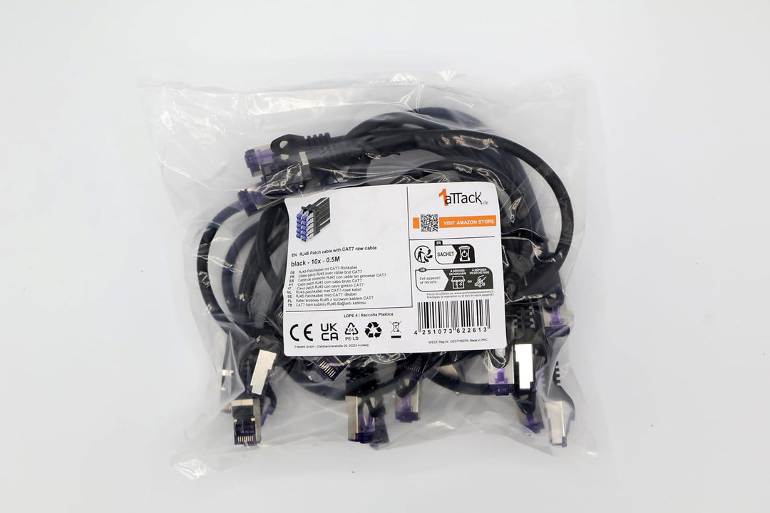 1aTTack.de 10x 0.5 M CAT7 Netzwerkkabel - 10 Gigabit - RJ45 Patchkabel Ethernet Kabel (SFTP PIMF LSZ