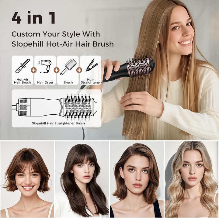 Slopehill Dual Voltage Hair Dryer Brush, Travel Hot Air Brush mit europäischem Stecker, Mini Ionic H