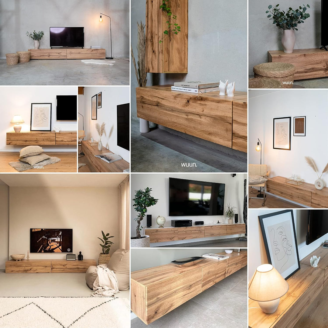Wuun® TV Lowboard I 100cm-280cmI TV Board hängend Hängeschrank Wohnwand/Somero/Eiche 160 Eiche / Eic