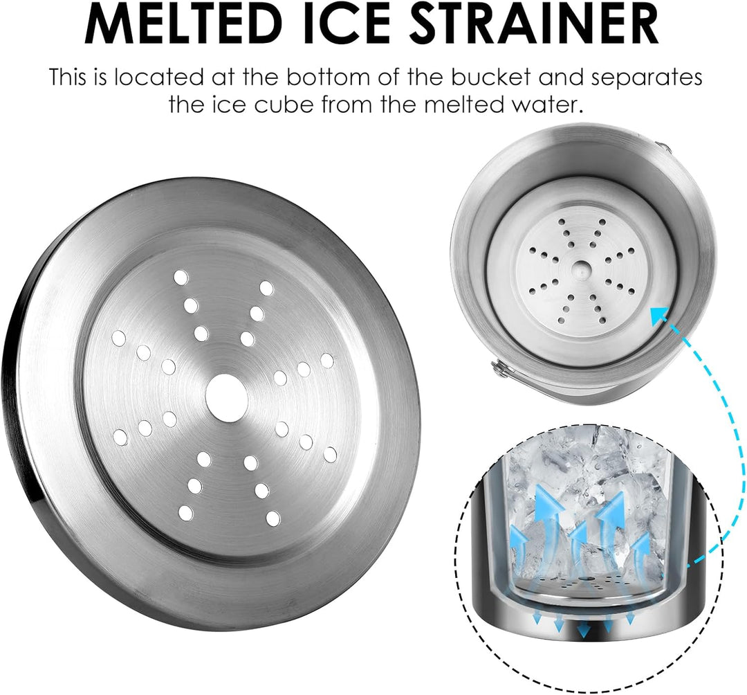 Edelstahl Eisbehälter 3L mit luftdichtem Deckel,Sieb und Eiszange,Eiswürfelbehälter doppelwandiger,