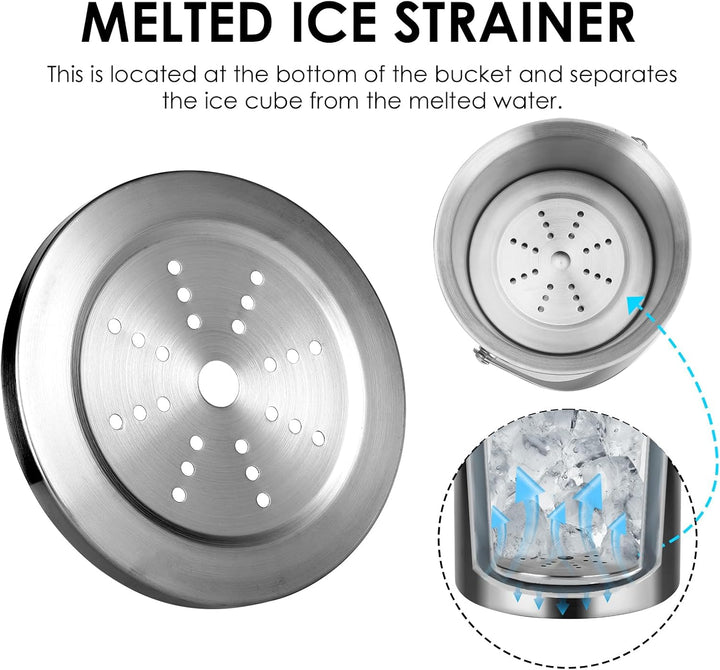 Edelstahl Eisbehälter 3L mit luftdichtem Deckel,Sieb und Eiszange,Eiswürfelbehälter doppelwandiger,