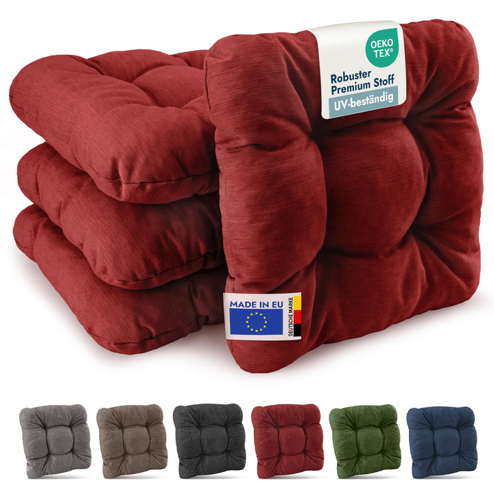 Beautissu 4er Set Premium Stuhlkissen UV-beständig robust für Balkonstühle | 35x35cm Rot 8cm dick Si