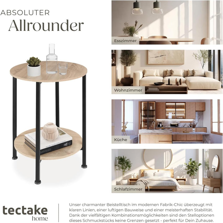 tectake Beistelltisch rund aus Holz und Metall, Industrie-Design, Couchtisch mit 2 Ablagen, für Wohn