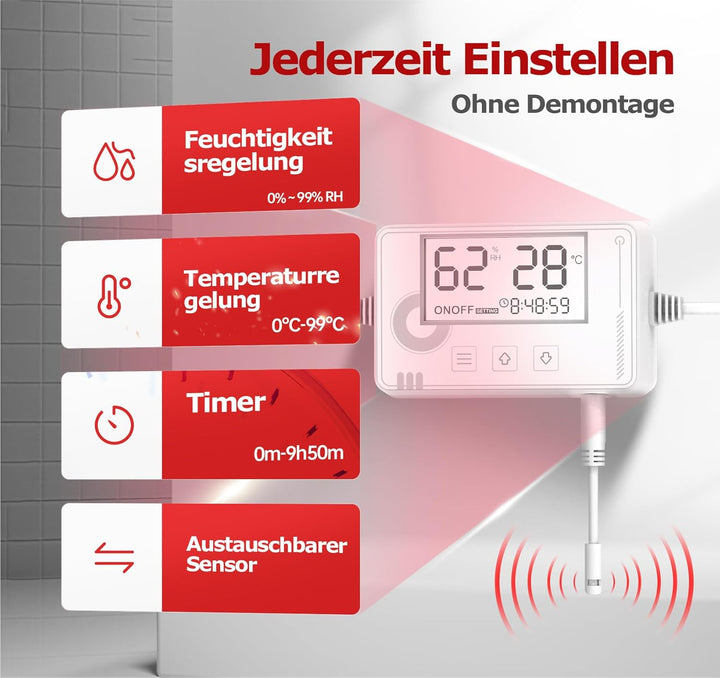 Badlüfter mit Feuchtigkeitssensor&Temperatursensor, Timer - Bad Lüfter 100mm mit Visualisiertem Cont