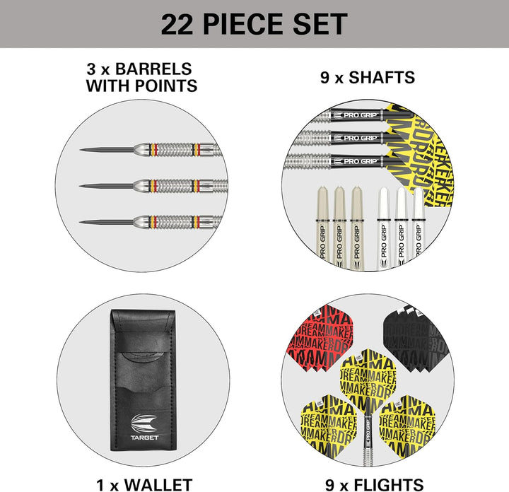 Target Darts Dimitri Van den Bergh 24G Tungsten Steeldart Set - 9 Pro Grip Shafts - 9 Pro Ultra Flig