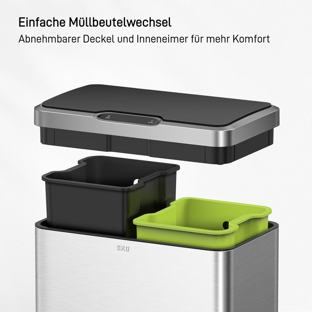 EKO Mirage Mülleimer mit Sensor, Mülleimer 2 Fächer 2 x 20L, Automatischer Küchenmülleimer, 2 Kunsts