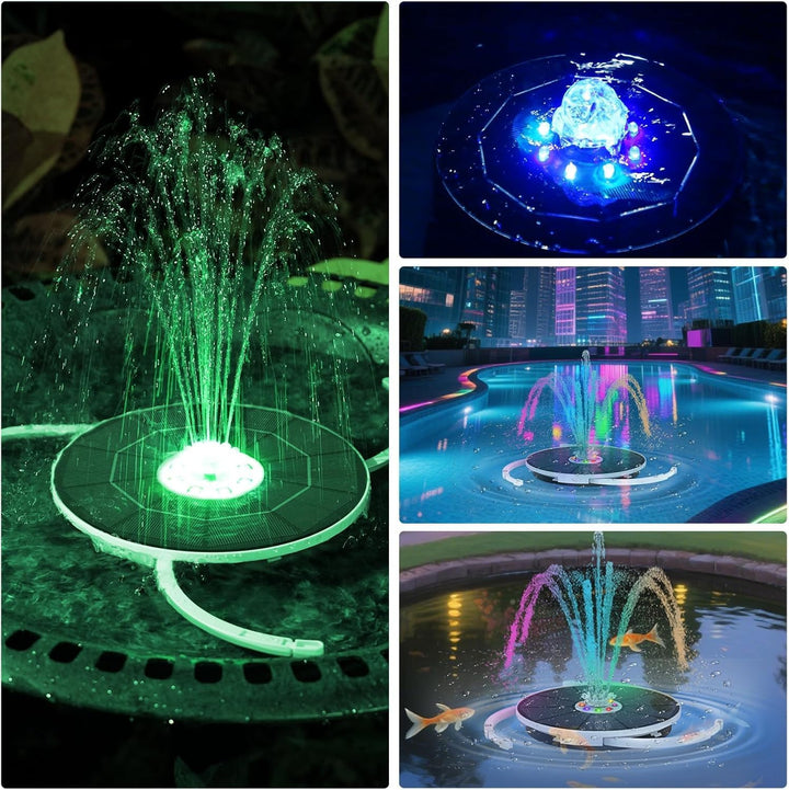 AISITIN 5,5W LED Solar Springbrunnen nur Nachts, mit 3000mAh Akku,Solar Schwimmender Fontäne Pumpe m