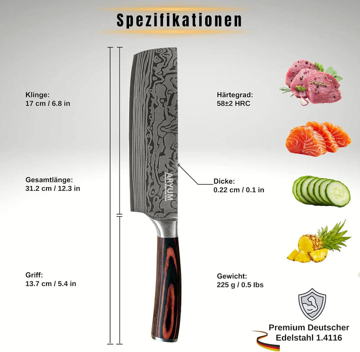 Aryum Premium Nakiri Messer 17 cm, Japanisches Messer, Kochmesser aus Edelstahl, Vielseitiges Hackme