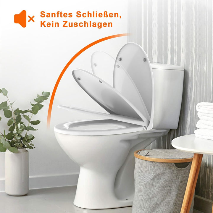 SURFOU Toilettendeckel mit Absenkautomatik, O-Form WC Sitz bis 150kg Belastbar, Weiss Klodeckel und
