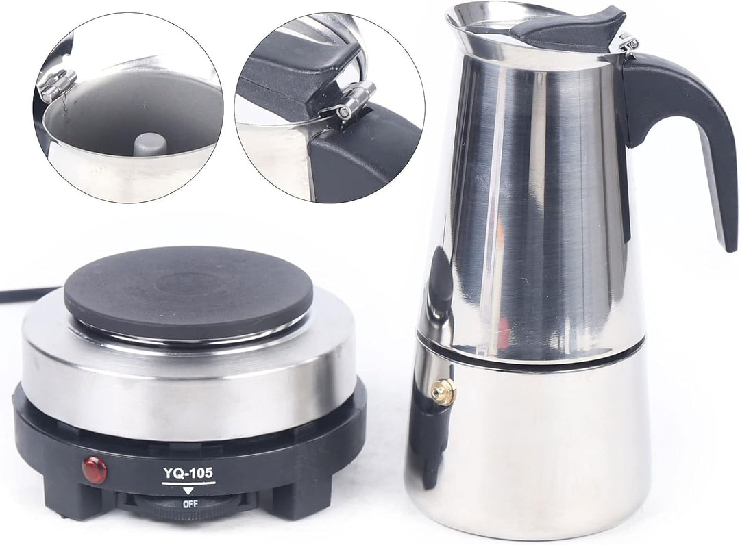 Espressokocher, Edelstahl Espressokännchen 6 Tassen 300ml Espressokanne Elektrische Kaffeekanne mit