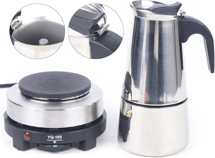 Espressokocher, Edelstahl Espressokännchen 6 Tassen 300ml Espressokanne Elektrische Kaffeekanne mit