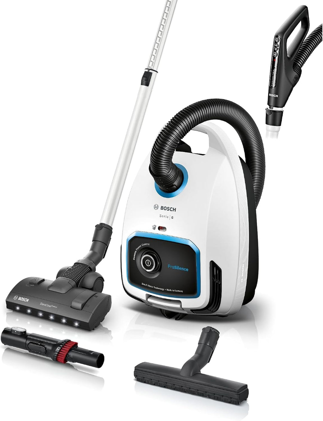 Bosch Staubsauger mit Beutel, Serie 6, ProSilence, leise, HEPA-Filter, LED-Kopf, weiss, BGB6SIL0L