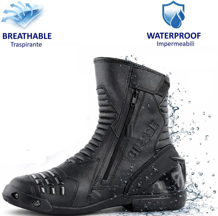 BI ESSE - Motorradschuhe aus Leder, wasserdicht, atmungsaktiv, Winterstiefel für Strasse, Knöchelsch