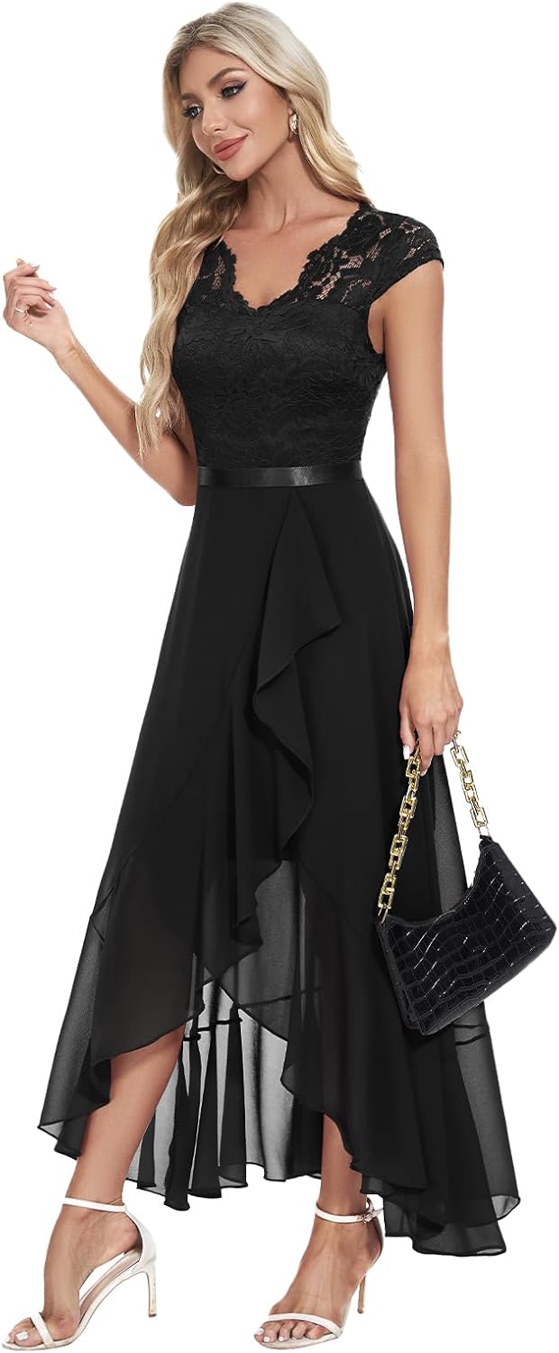 Bbonlinedress Abendkleider elegant für Hochzeit Spitzenkleid Chiffon Hi-Lo Kleid Brautjunferkleid Pa